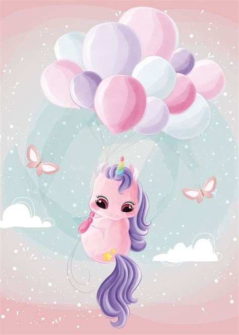 'cute unicorn' Poster, picture, metal print, paint by Queensy Collin | Displate | Illustration ...