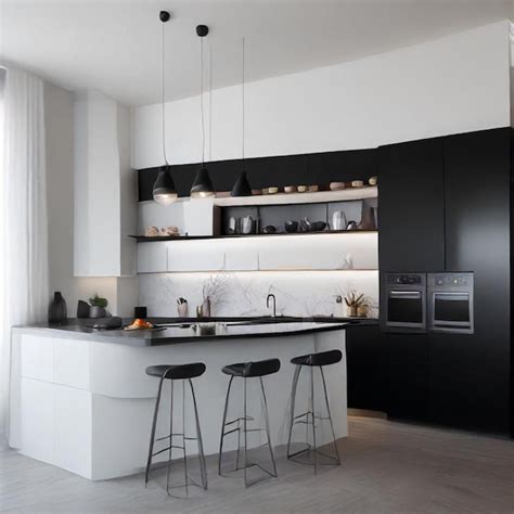 Premium Photo | A kitchen with a white counter and black cabinets and a ...