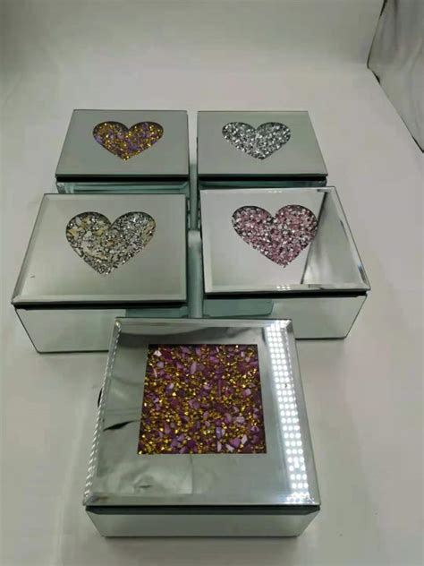 personalized mirrored jewelry box-Heart cut small mirror jewelry box -H2