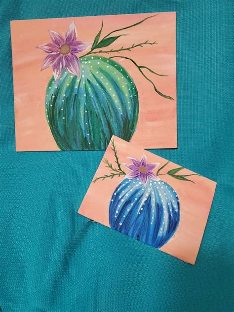 Barrel Cactus instructed by Tipsy picasso class Easy Canvas Painting, Painting Art Projects, Diy ...