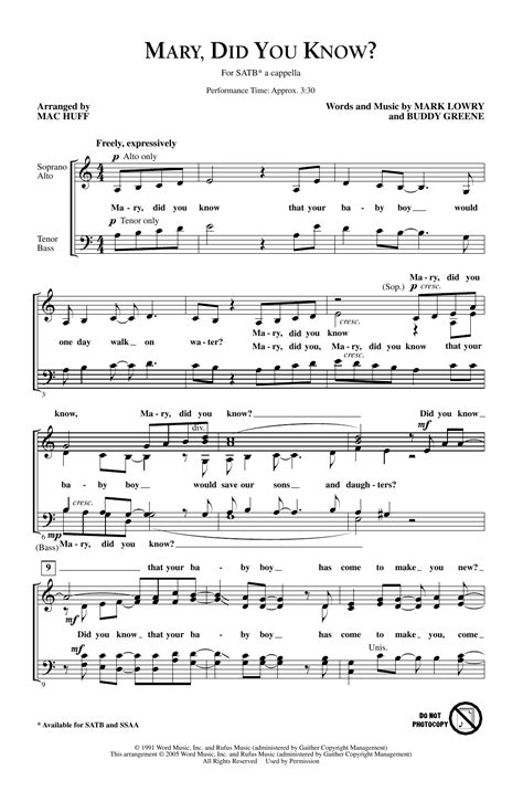 Mary, Did You Know? (arr. Mac Huff) by Mark Lowry Sheet Music for SATB Choir at Sheet Music Direct