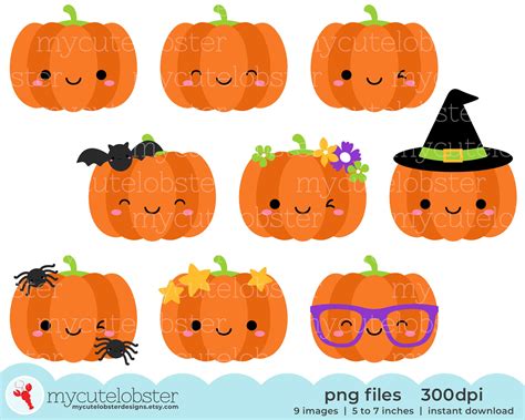 Cute Halloween Pumpkins Clipart Pumpkin Clip Art Halloween - Etsy Finland