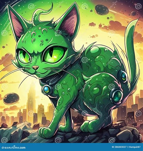 Alien Green Cat, Aggressive Animal, Aliens, Stock Illustration ...