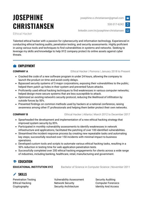 Ethical Hacker Resume (CV) Example and Writing Guide