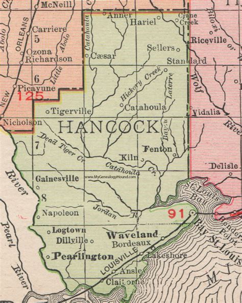 Hancock County, Mississippi, 1911, Map, Rand McNally, Bay St. Louis, Waveland, Pearlington