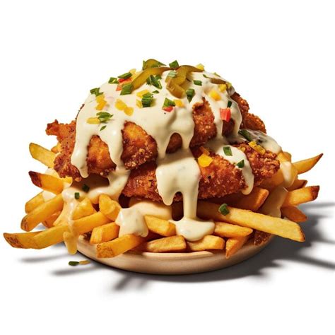 Premium AI Image | Chicken Strips on fries and on top white sauce