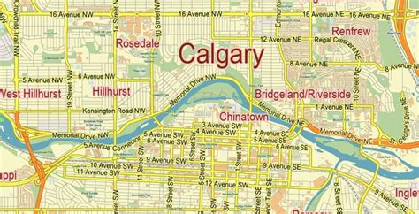 Calgary Alberta Canada Map Vector City Plan Low Detailed (for small ...