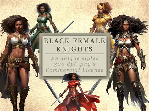 Black Female Knights Clip Art Collection for Art and Design, Fantasy Black Women, Afro Warriors ...