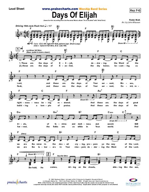 Days of Elijah Sheet Music PDF (Twila Paris) - PraiseCharts