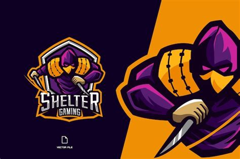 Premium Vector | Purple ninja mascot game gaming logo for sport and ...