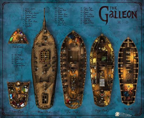 Galleon Ship Complete - Multiple Levels : battlemaps