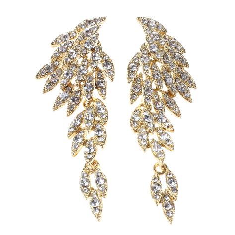 Crystal Long Hanging Earrings Rhinestone Bridal Wedding Dangle Earrings Jewelry Gold-in Drop ...