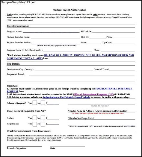 Downloadable Travel Authorization Form - Sample Templates - Sample Templates