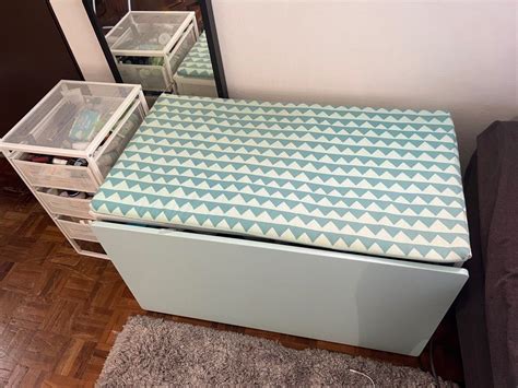 ikea Bench storage white/pale turquoise, 90x52x48 cm (comes with bench pad and white drawe ...