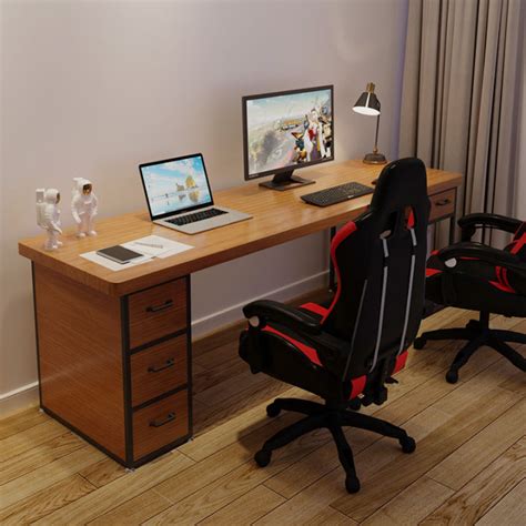 Solid Wood Desk Two-Person Computer Desk All-in-One Desktop Household E ...