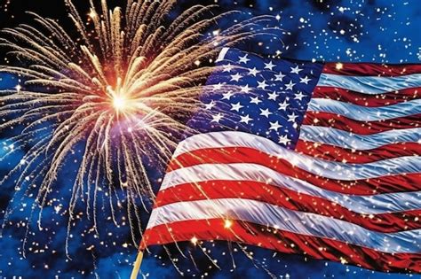 Premium AI Image | A fireworks display with an american flag in the background.