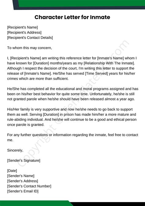 Character letter for inmate Sample Template in Pdf & Word