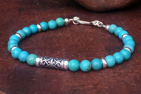 Mens Turquoise Bracelet Mens Bracelet Genuine Turquoise | Etsy