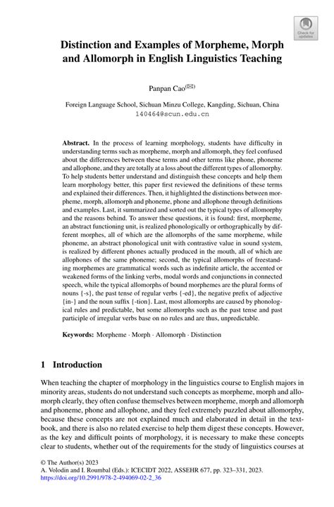 (PDF) Distinction and Examples of Morpheme, Morph and Allomorph in ...