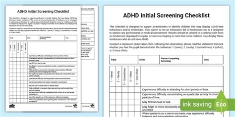 FREE! - ADHD Initial Screening Checklist Adult Guidance