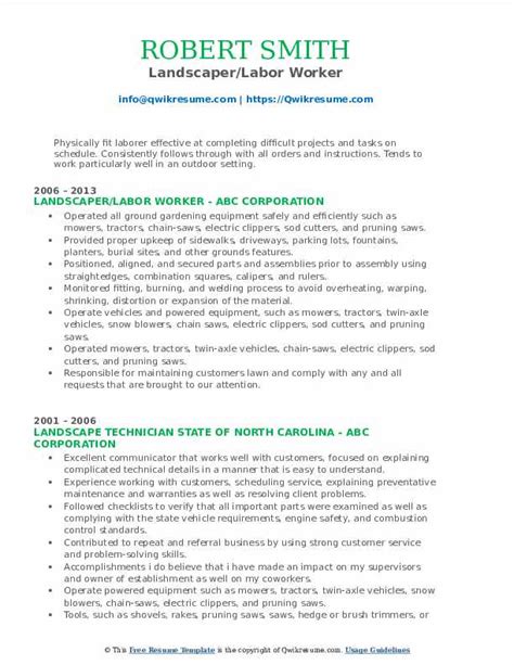 Landscaper Resume Samples | QwikResume