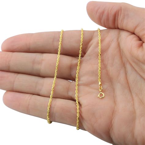 14K Yellow Gold 1.5mm Thin Diamond Cut Rope Chain Pendant Necklace ...