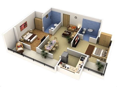 10 Awesome Two Bedroom Apartment 3D Floor Plans | Architecture & Design