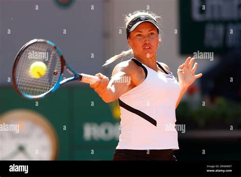 Kazakhstani tennis player Yulia Putintseva in action at the French Open ...