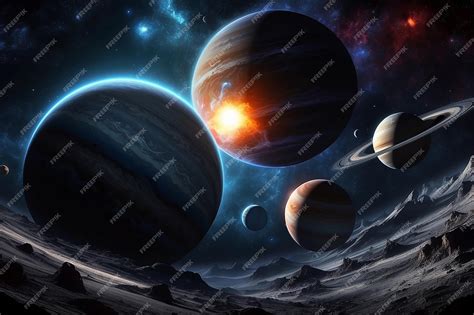 Premium AI Image | Dark deep space with giant planets in space