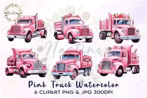 Pink Truck Watercolor Clipart Graphic by Nastine · Creative Fabrica