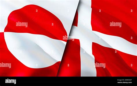 Greenland and Denmark flags. 3D Waving flag design. Greenland Denmark ...