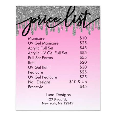 Nail Salon Supplies Pink Price List Poster Flyer | Zazzle