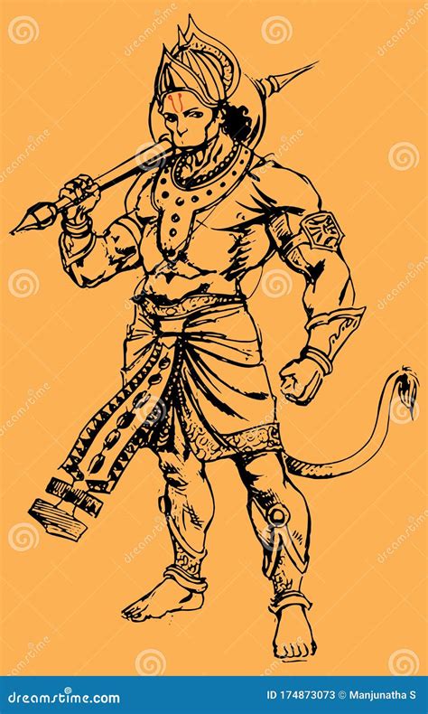 Drawing Of Lord Hanuman Outline Editable Strength And Powerful God ...