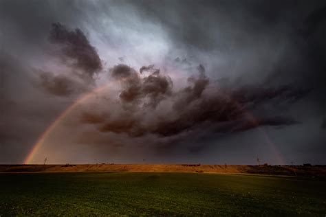 Rainbow With Storm Clouds. Stormy Mood On A Field In The West Of Munich. Munich, Upper Bavaria ...