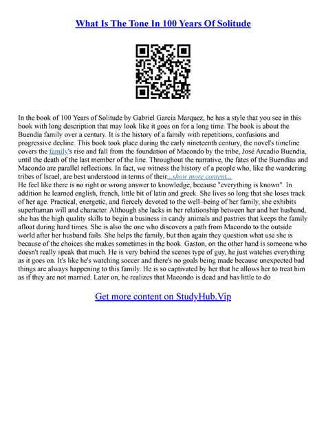 One Hundred Years Of Solitude Essay - What Is The Tone In 100 Years Of Solitude In the book of ...