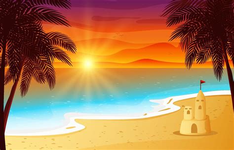 Beach Scenery Background with Sunset View 7222121 Vector Art at Vecteezy