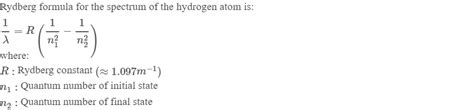 Write the Rydberg formula for the spectrum of the hydrogen atom.