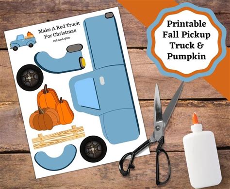 the printable fall truck and pumpkin cutout is next to a pair of scissors