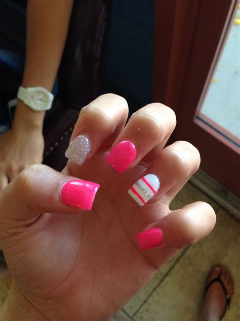 Pink acrylic striped nails | Striped nails, Pink nails, Nail designs