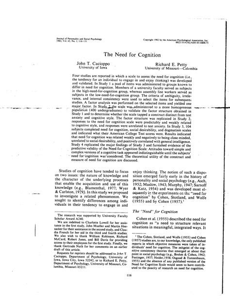 (PDF) The Need for Cognition