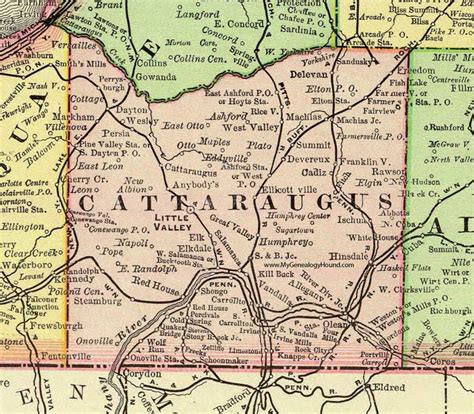 Cattaraugus County, New York 1897 Map by Rand McNally, Olean, Salamanca, NY