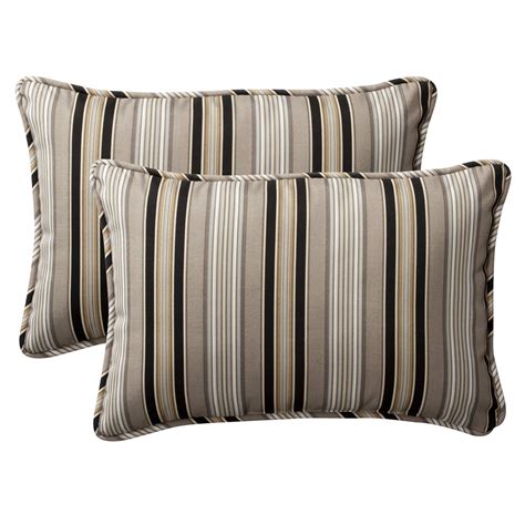 Shop Pillow Perfect Decorative Black/ Beige Striped Outdoor Toss Pillows (Set of 2) - Free ...