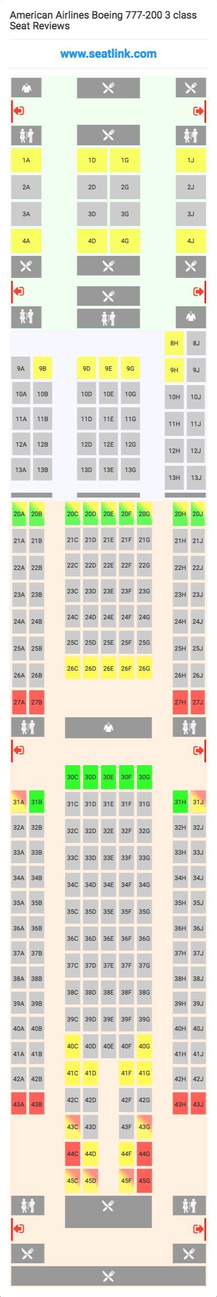 American Airlines Boeing 777-200 3 class (772) Seat Map | Airlines ...