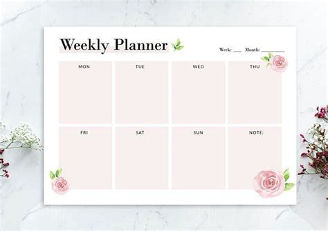 Floral Weekly Planner - 02, A4 Weekly Planner (Instant Download)