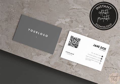 Grey Business Card Template Editable Business Card Template | Etsy