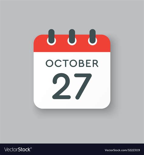 Calendar icon day 27 october template date Vector Image