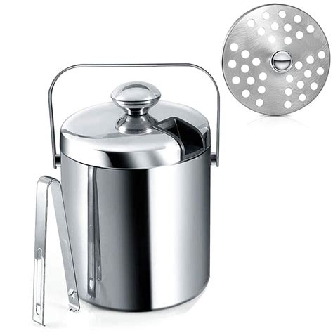 Ice Bucket with Lid, Double-Walled Ice Bucket with Lid, Stainless Steel, 1.3 Liter Insulated Ice ...