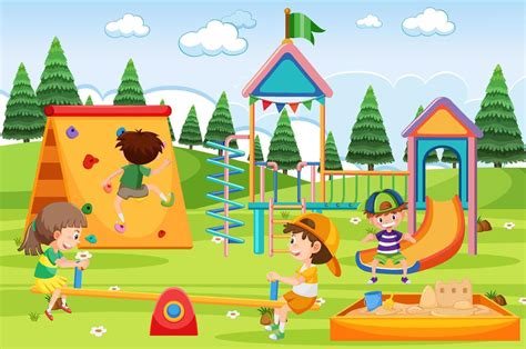Kids Playing On Playground Clipart