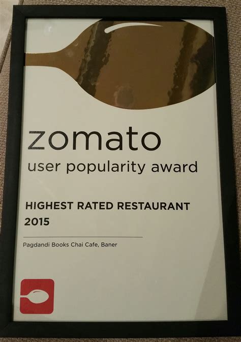 Zomato Highest Rated Restaurant Award - Pagdandi Bookstore Cafe