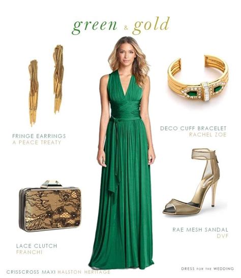 Green Dress Gold Heels - dressbm